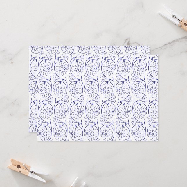 White wrapping paper with a subtle, repeating patt invitation (Front/Back In Situ)
