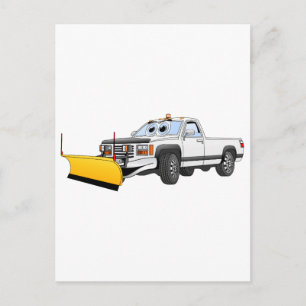 White Y Pick Up Snow Plow Cartoon Postcard