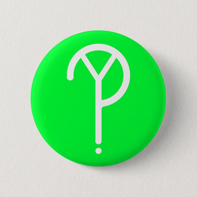 White Y? Symbol- On Green 2 Inch Round Button (Front)