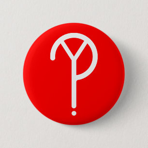 White Y? Symbol- On Red 2 Inch Round Button