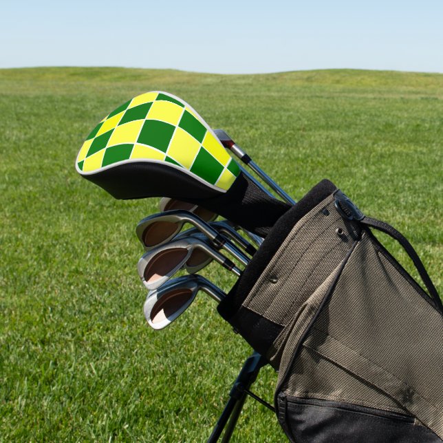 White, Yellow and Green Checkers Golf Head Cover (In Situ)