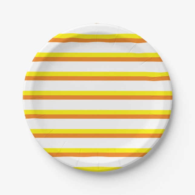 White, Yellow and Orange Striped Paper Plate (Front)