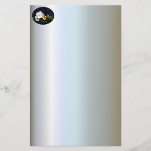 White Yellow and Purple Pansies Stationery