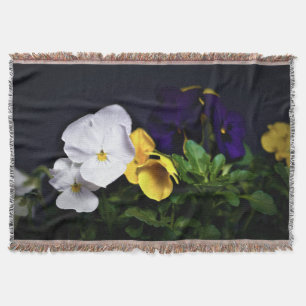 White Yellow and Purple Pansies Throw Blanket