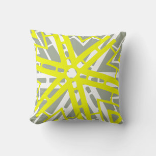 White Yellow and Warm Grey abstract pattern pillow