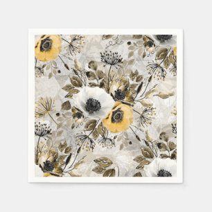 White, yellow anemones on a grey-brown background. napkin