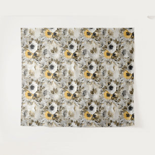 White, yellow anemones on a grey-brown background. tapestry