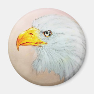 White & Yellow animal art, Round Magnet - Eagle