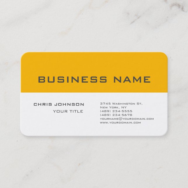White Yellow Contemporary Modern Mnimalist Business Card (Front)
