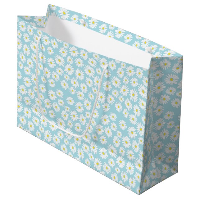White yellow cyan daisy flower pattern large gift bag (Front Angled)