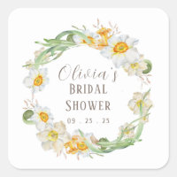 White & Yellow Daffodil Bridal Wedding Shower Squ