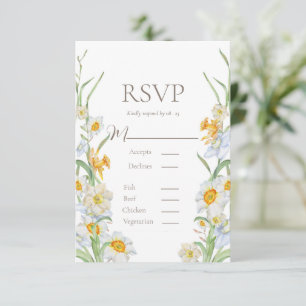 White & Yellow Daffodil Floral Border Wedding RSVP Card