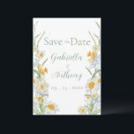 White & Yellow Daffodil Floral Green Script Save The Date<br><div class="desc">Pretty yellow and white Daffodil floral border done in soft watercolors are perfect for this spring and summer wedding “Save the Date” wedding reminder. Coordinating green script and typography. Customize as needed. To customize click the "customize further" link and use the design tool to make changes. Many different paper selections,...</div>