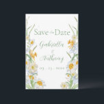 White & Yellow Daffodil Floral Green Script Save The Date<br><div class="desc">Pretty yellow and white Daffodil floral border done in soft watercolors are perfect for this spring and summer wedding “Save the Date” wedding reminder. Coordinating green script and typography. Customize as needed. To customize click the "customize further" link and use the design tool to make changes. Many different paper selections,...</div>