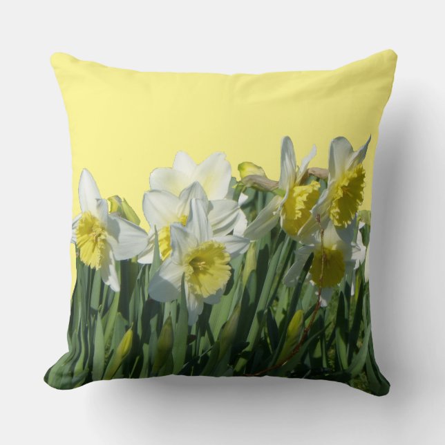 White Yellow Daffodils Cust. Spring Throw Pillow (Front)