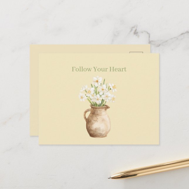 White Yellow Daffodils Floral Postcard (Front/Back In Situ)