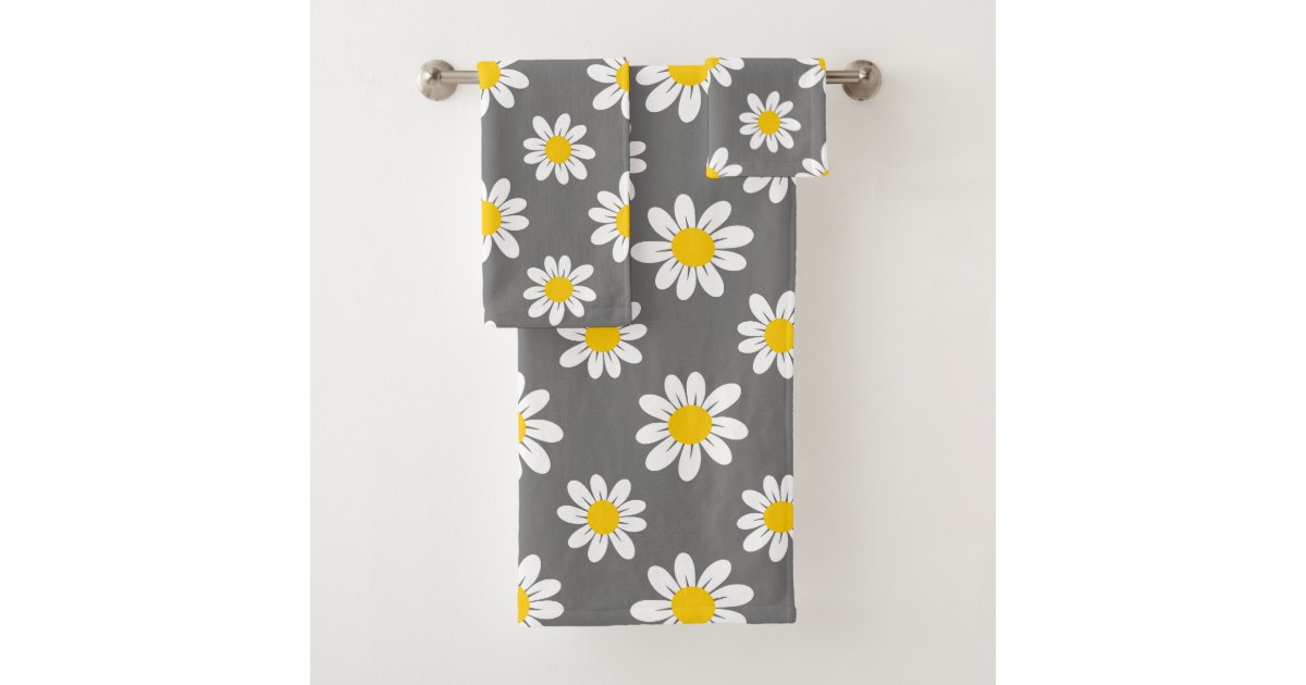 White Yellow Daisies Bath Towel Set Zazzle