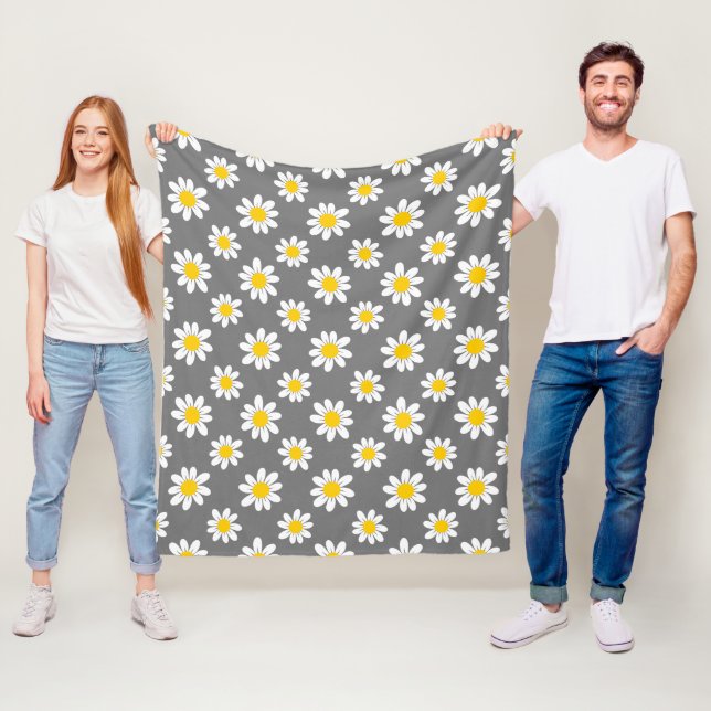 White Yellow Daisies Fleece Blanket (In Situ)
