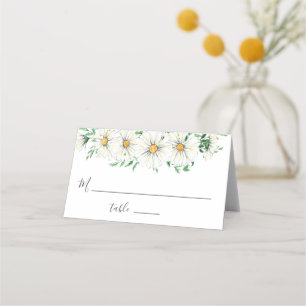 White Yellow Daisies Greenery Watercolor Floral  Place Card