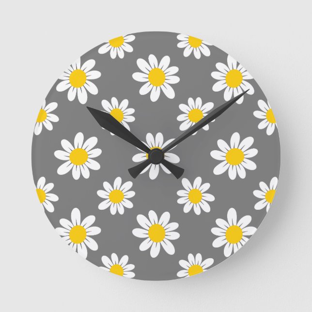 White Yellow Daisies Round Clock (Front)