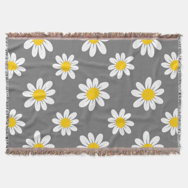 White Yellow Daisies Throw Blanket (Front)
