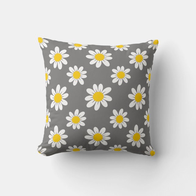 White Yellow Daisies Throw Pillow (Front)