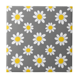 White Yellow Daisies Tile