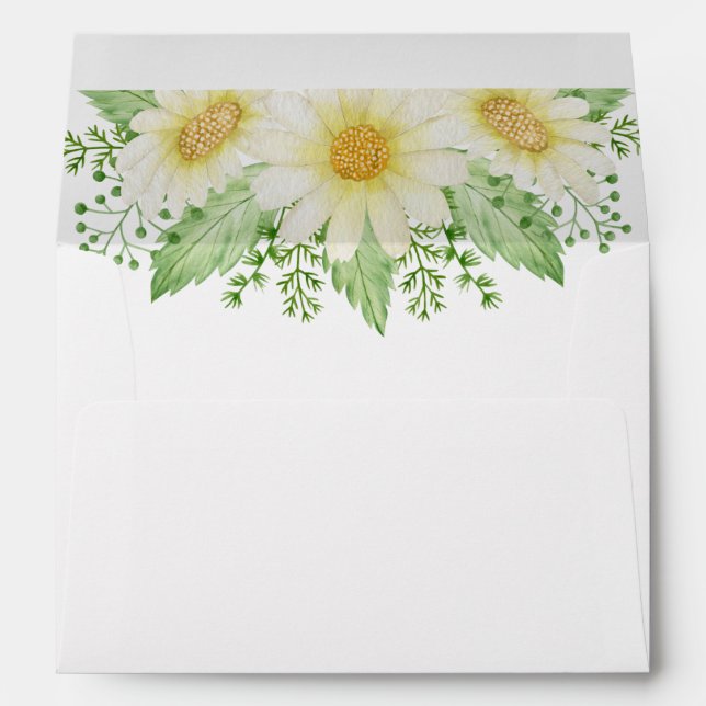 White Yellow Daisy Floral Wedding Envelope (Back (Bottom))