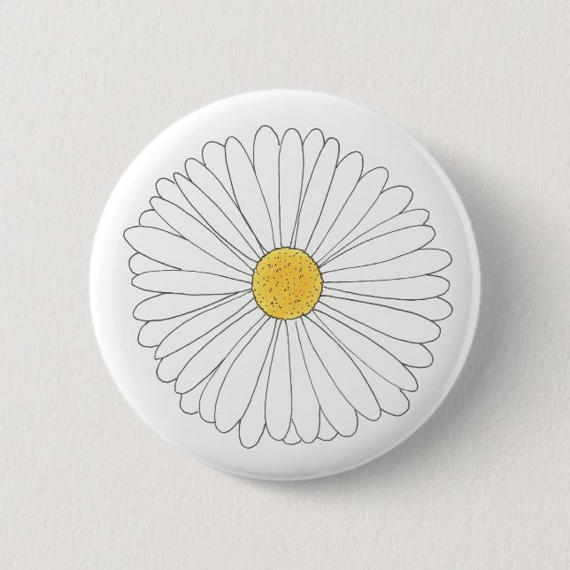 White Yellow Daisy Flower Floral Garden Party 2 Inch Round Button (Front)