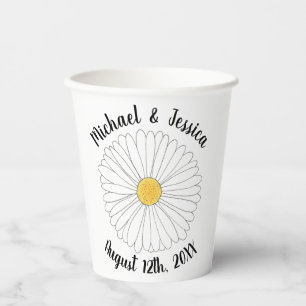 White Yellow Daisy Flower Floral Garden Party Paper Cups