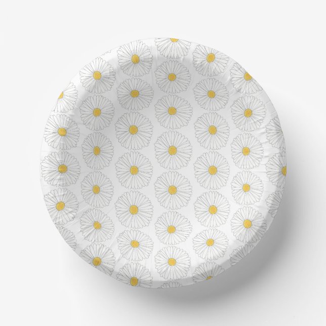 White Yellow Daisy Flower Floral Garden Party Paper Plate (Front)