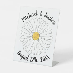 White Yellow Daisy Flower Floral Garden Party Pedestal Sign