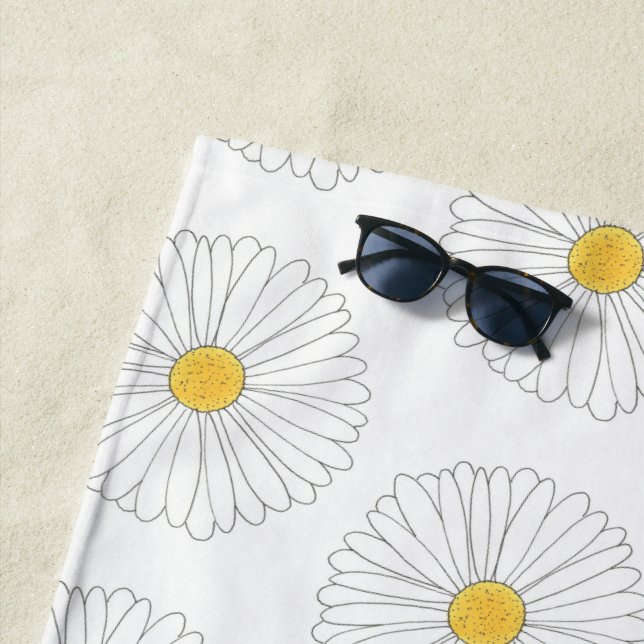 White Yellow Daisy Flower Floral Garden Print Beach Towel (In Situ)