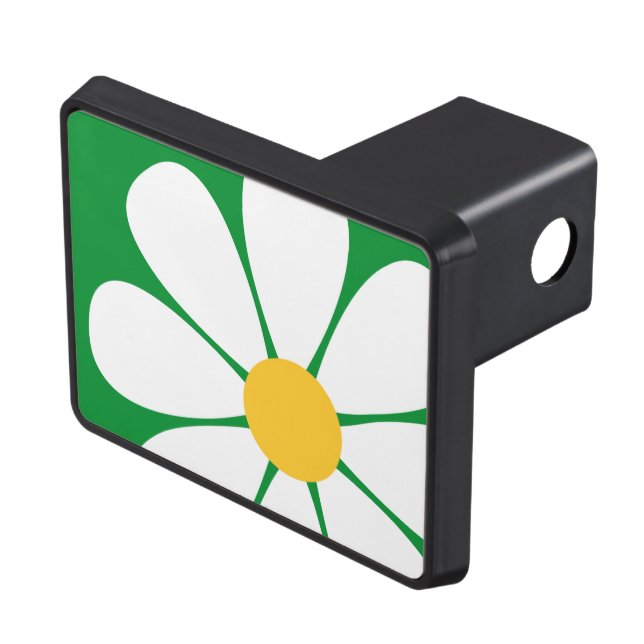 White & Yellow Daisy Flower on Kelly Green Trailer Hitch Cover (Top Right)