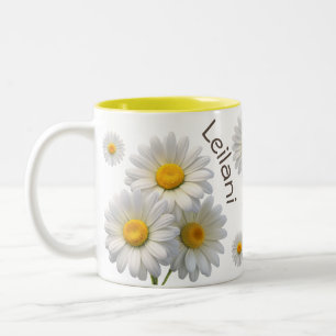 White & Yellow Daisy Personalized Bliss Two-Tone Coffee Mug