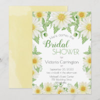 White Yellow Floral Daisies Script Bridal Shower