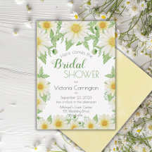 White Yellow Floral Daisies Script Bridal Shower