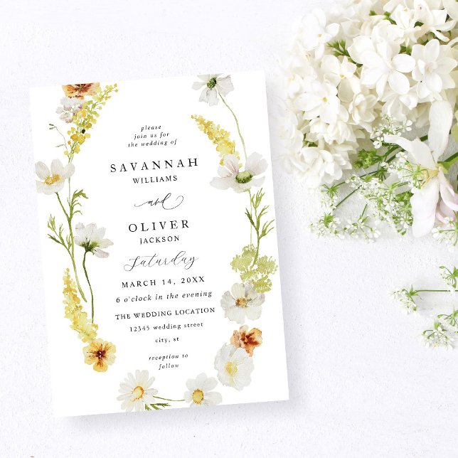 White & Yellow Floral Wedding Invitation (Creator Uploaded)