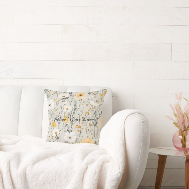 White Yellow Flowers Throw Pillow (Couch)