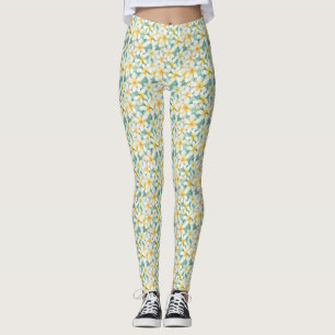 White & Yellow Frangipani All-Over-Print Leggings