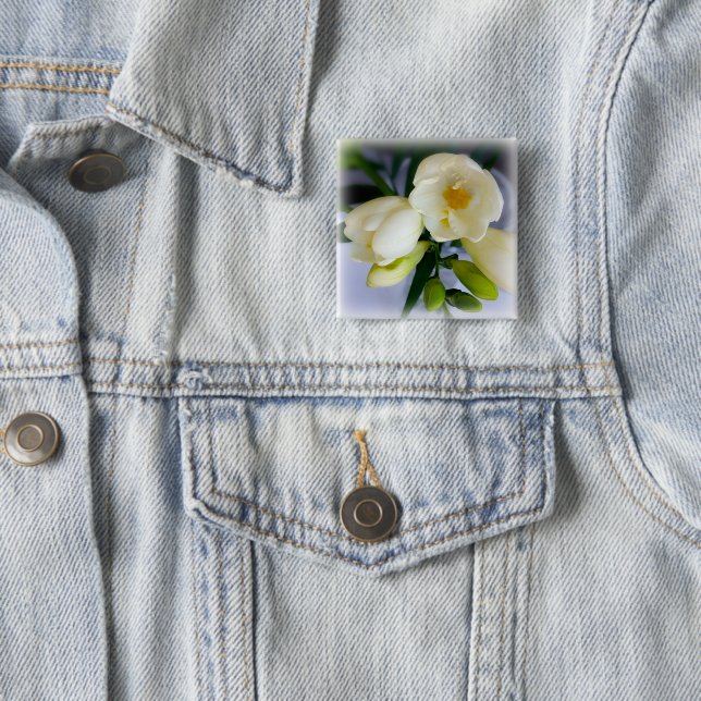 white yellow freesia 2 inch square button (In Situ)