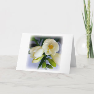 white yellow freesia card