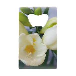 white yellow freesia credit card bottle opener