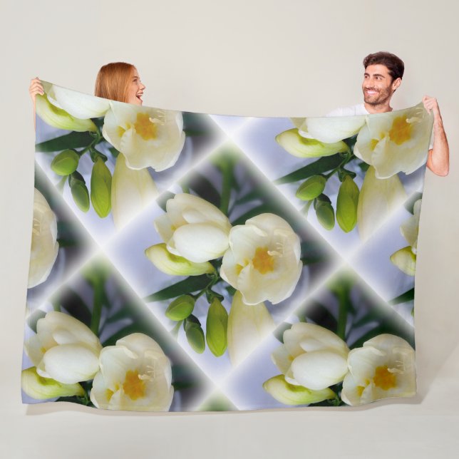 white yellow freesia fleece blanket (In Situ)
