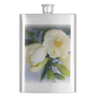 white yellow freesia hip flask