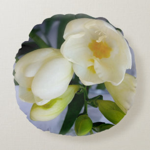 white yellow freesia round pillow