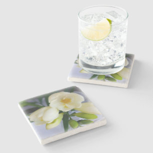white yellow freesia stone coaster
