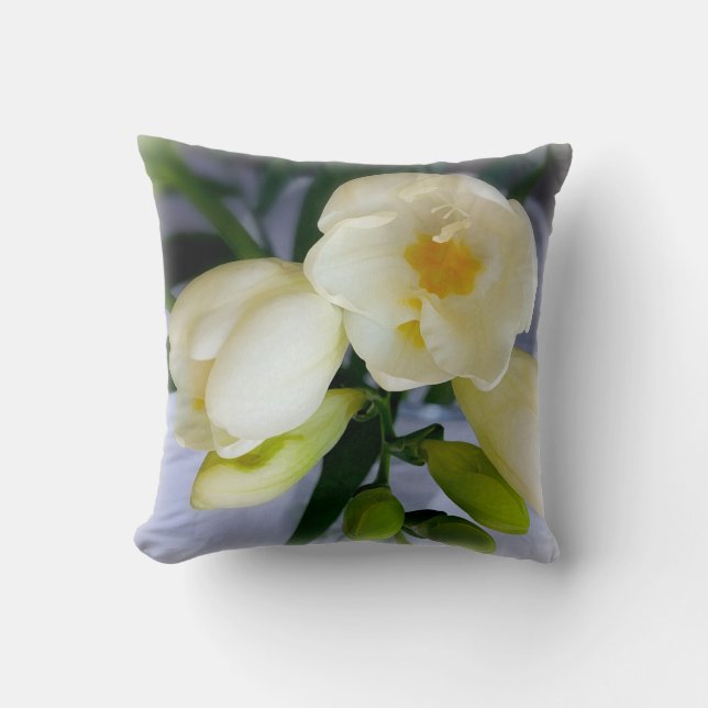 white yellow freesia throw pillow (Front)
