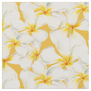 White yellow gold frangipani watercolor tropical fabric
