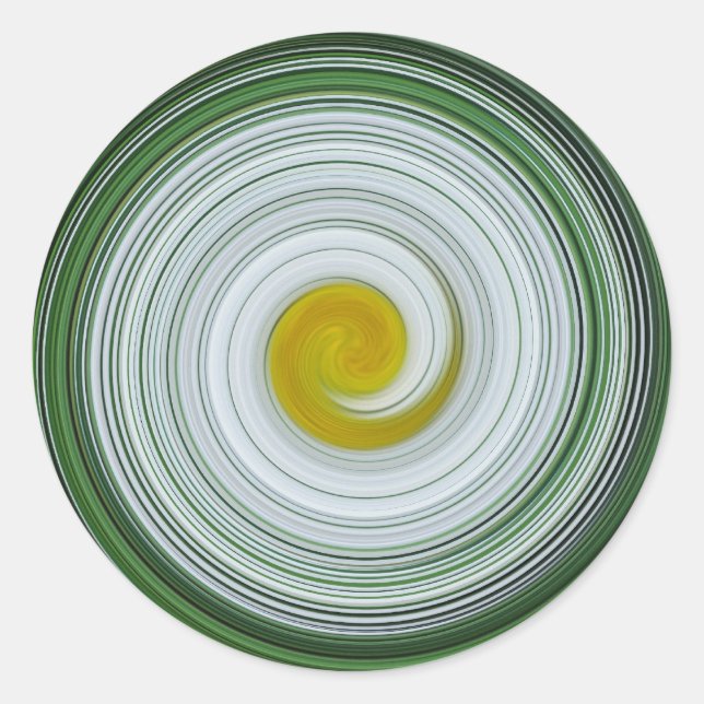 White, yellow, green spiral pattern classic round sticker (Front)